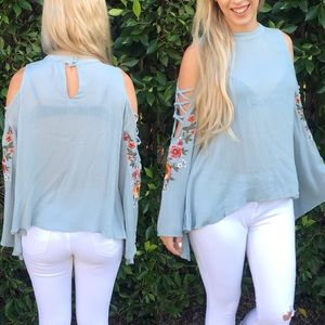 Cold shoulder embroidered top